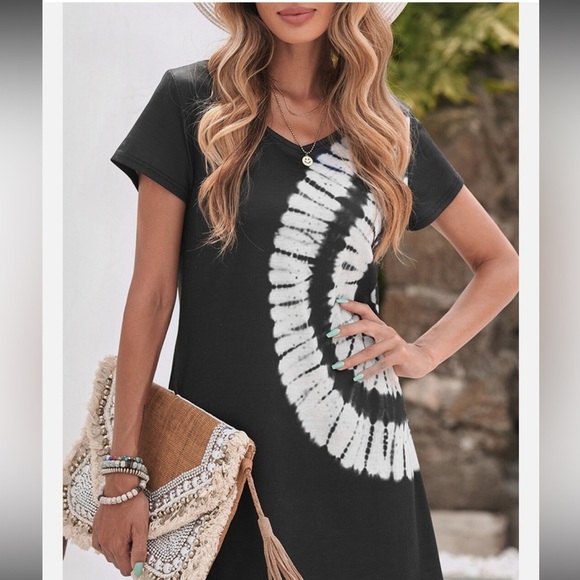 NWT COZY Graphic Print Tunic Dress in Indigo and White - Picture 7 of 12